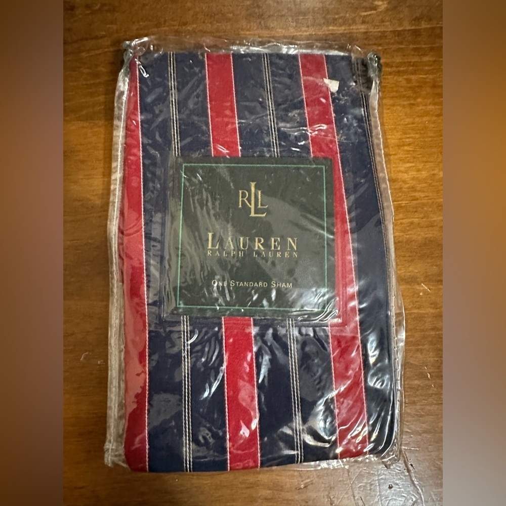 Lauren Ralph Lauren Carlisle Stripe Standard Pillow Sham Red Blue VTG‎ NIP